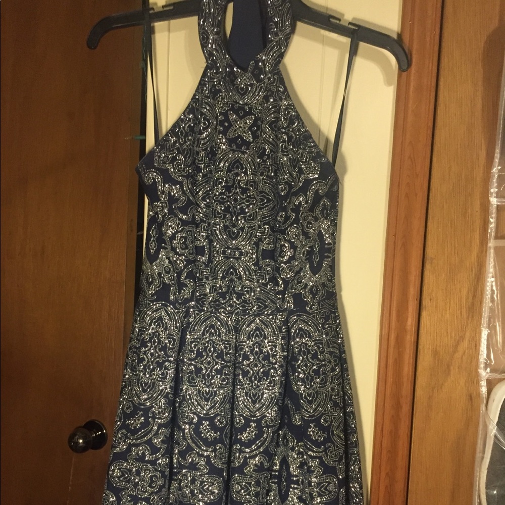 Navy Blue Backless Homecoming Dress